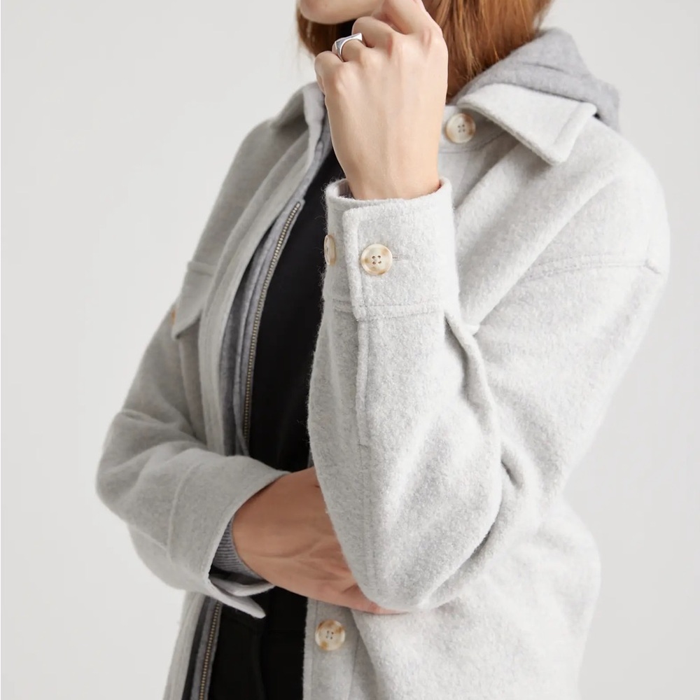 Quince 100% Merino Wool Shirt Jacket Shacket Light Gray Heather Size Small EUC - Picture 3 of 12